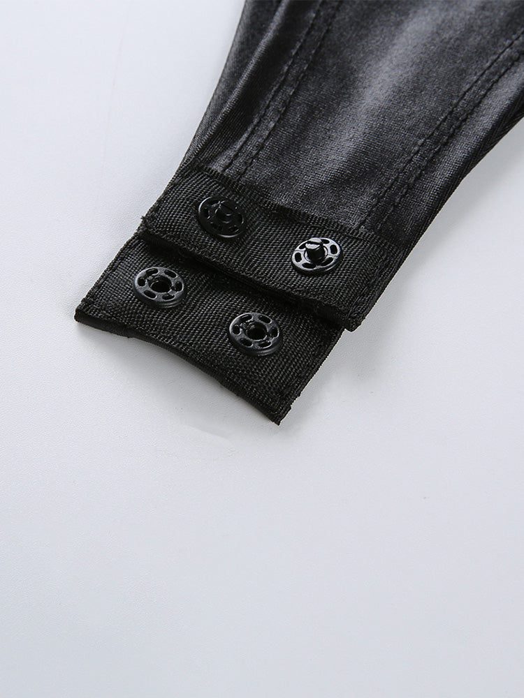 Sleek Patent Leather Bodysuit with Side Ties-17