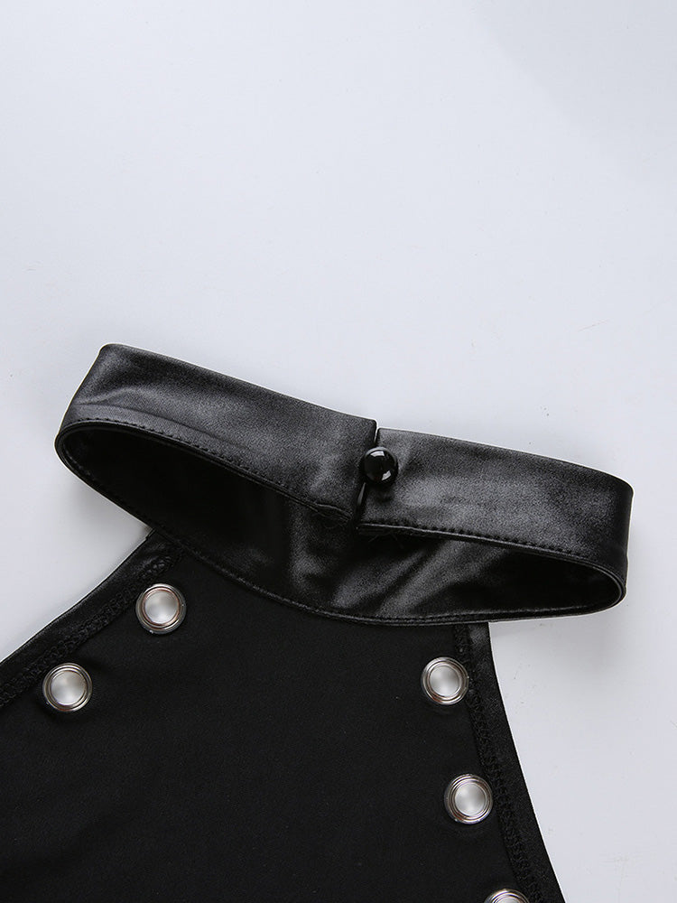 Sleek Patent Leather Bodysuit with Side Ties-16