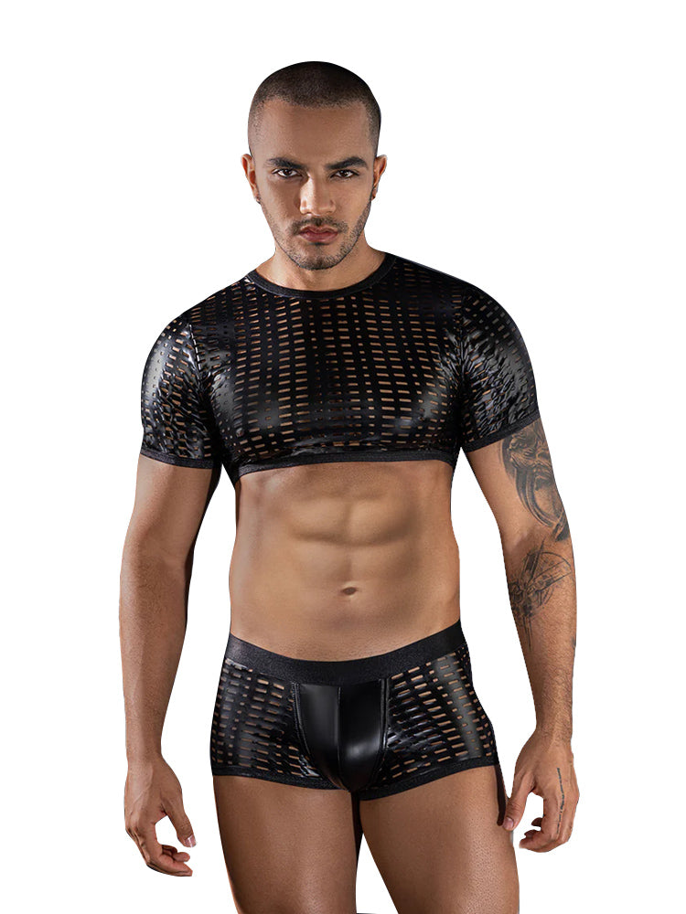 Men's Crochet Fishnet Top & Shorts Set