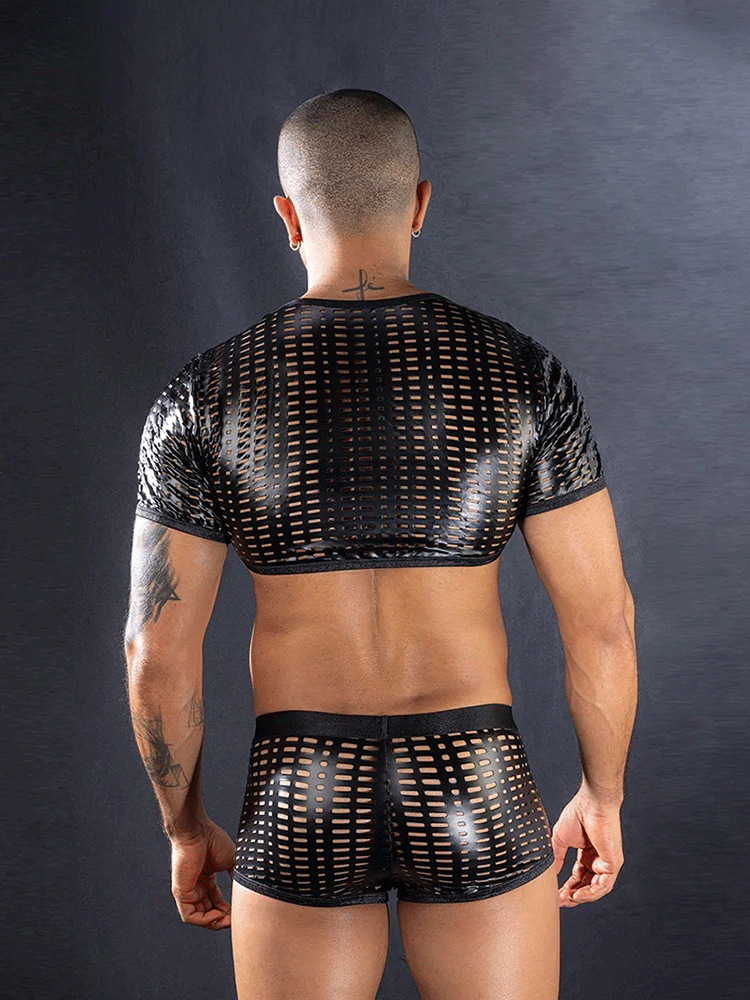 Men's Crochet Fishnet Top & Shorts Set-05