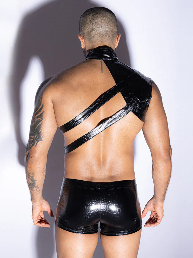 Men's Stylish One-Shoulder Top & Shorts Set-back