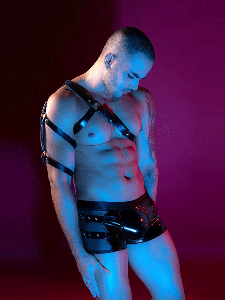 Men's Diagonal Harness & Strap Shorts Set-03