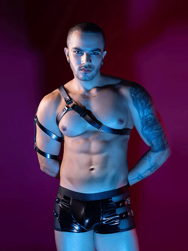Men's Diagonal Harness & Strap Shorts Set-05