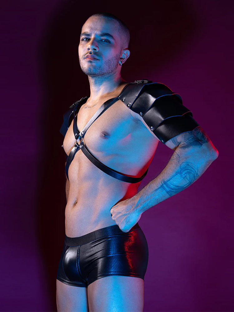 Men's Leather Armor Top & Shorts Set-right