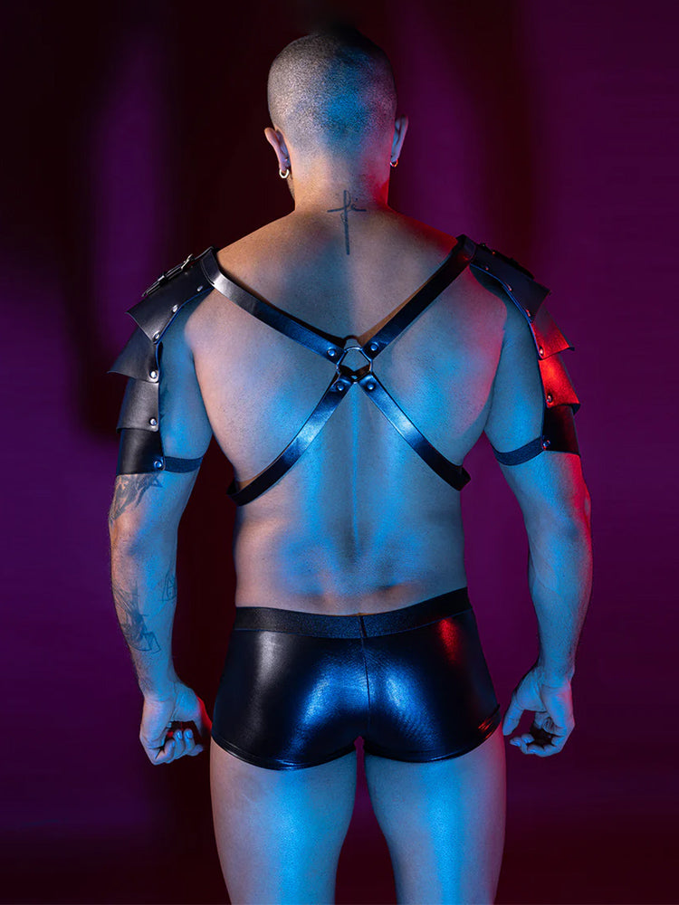 Men's Leather Armor Top & Shorts Set-back