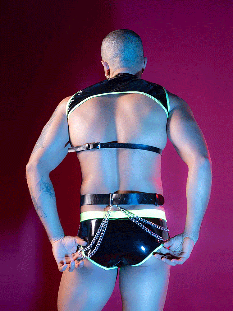Men's Neon Green Harness and Shorts Set-02