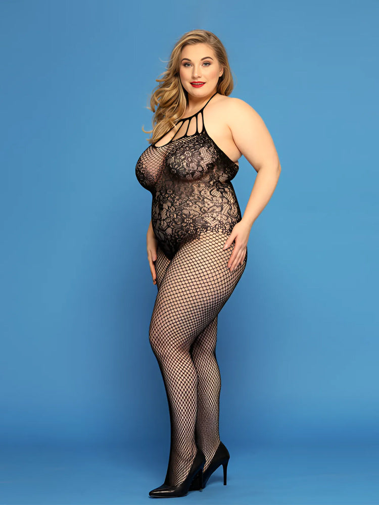 Plus Size Crotchless Bodystocking-heels