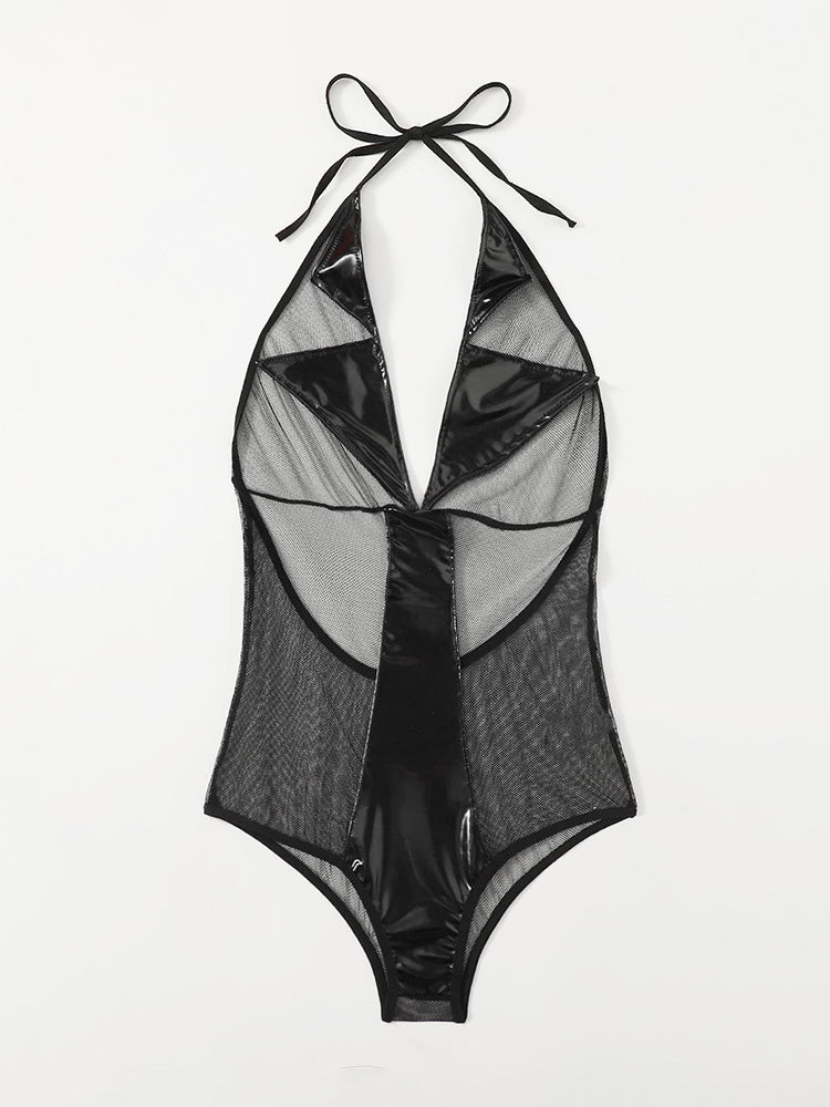 Plus Size Mesh Deep V-Neck Bodysuit-09