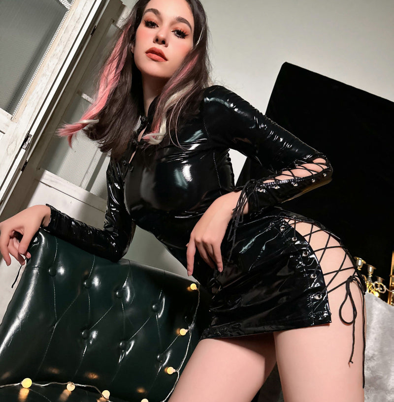 Lace-up Classic Buttoned Mini Skirt - comingcoming